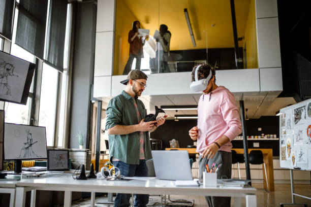 Startup accelerator workspace with entrepreneurs collaborating